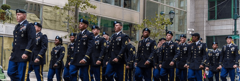 U.S. Army soldiers marching in dress uniforms