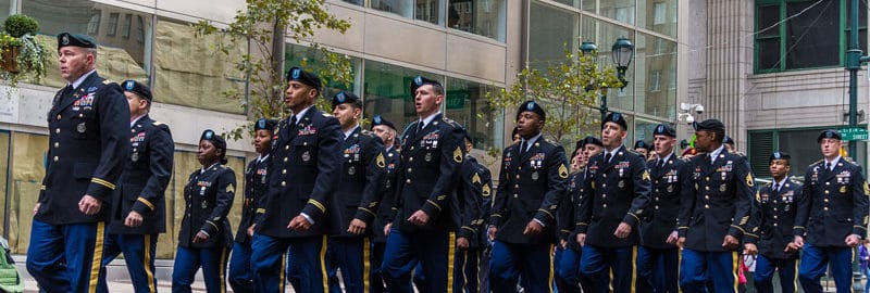 U.S. Army soldiers marching in dress uniforms